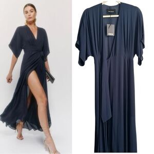 NEW Reformation Navy Winslow Wrap Flowy Event Maxi Dress 0